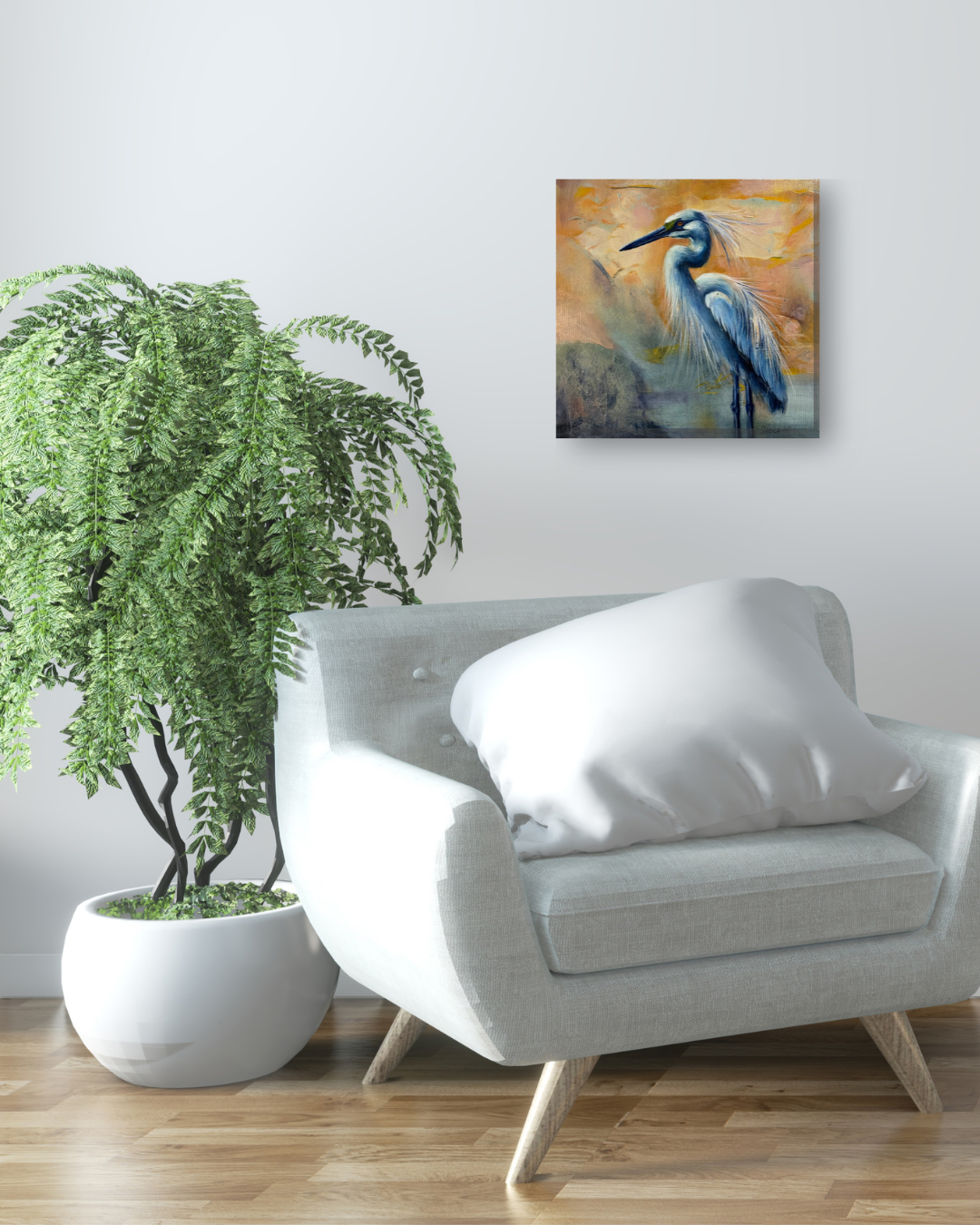Blue Heron in Orange
